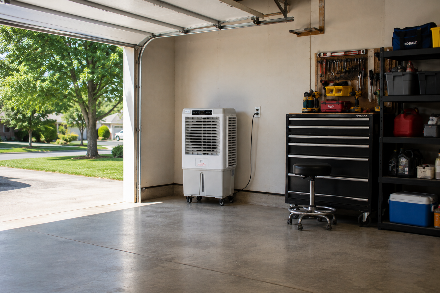 Cajun Kooling CK3000-S Evaporative Air Cooler in Garage