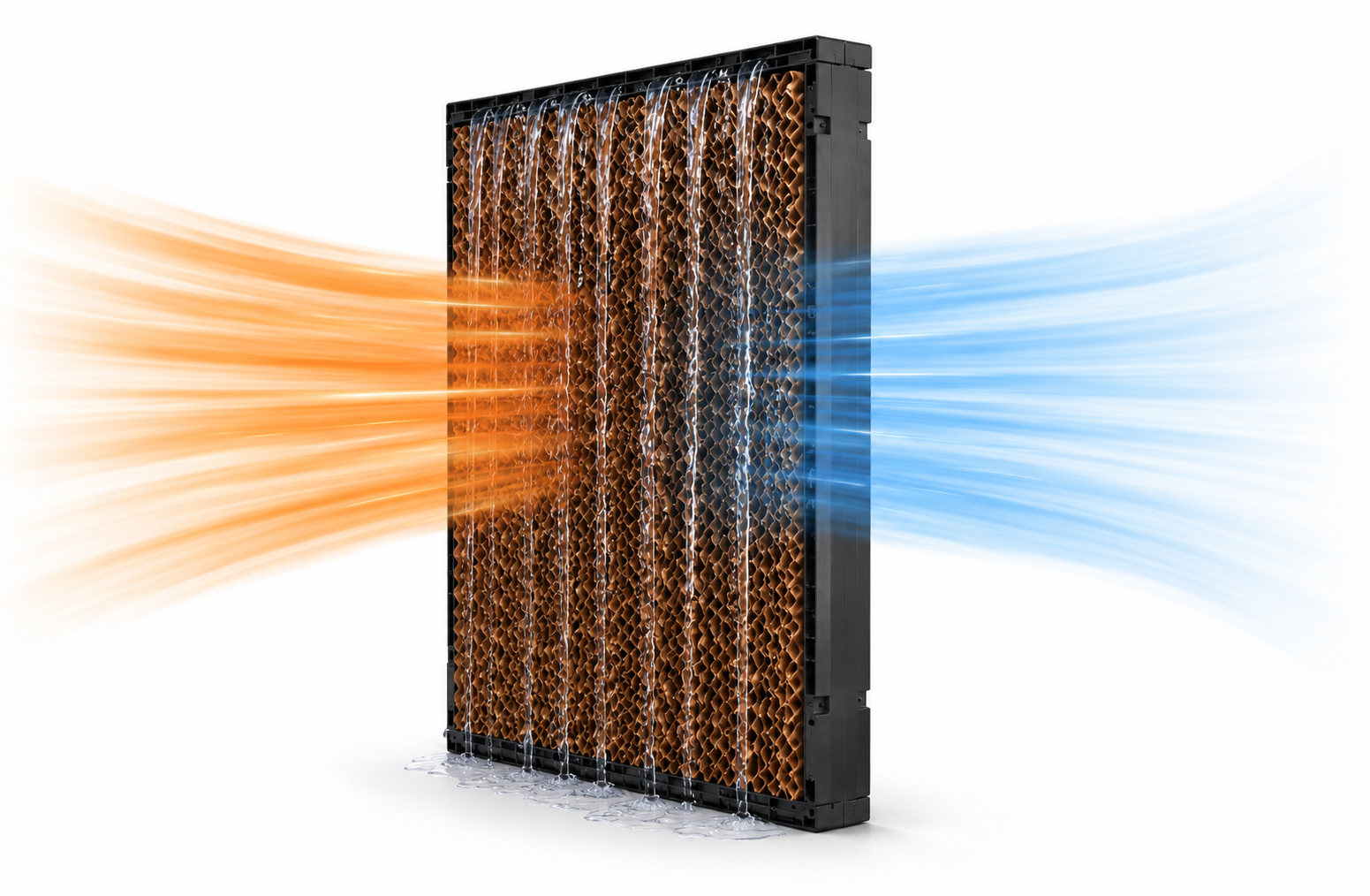 Hot air passing through water creating evaporative cooler air